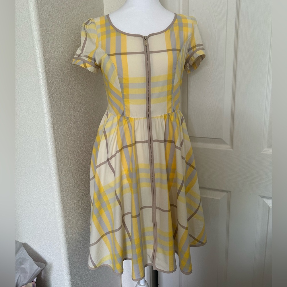 Yellow Plaid Short Sleeve Fit & Flare Dress